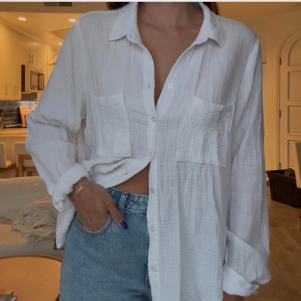 Z Supply White linen button down shirt